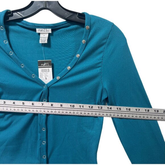 Rue 21 - Women's Casual Long Sleeve Button Down T-Shirt - Blue - Small - Picture 3 of 13